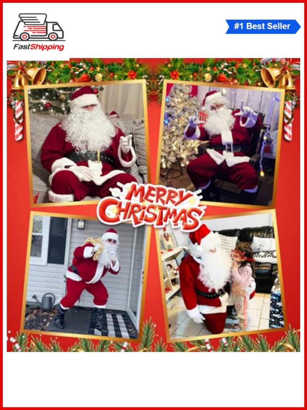 🎅 Men's Deluxe 9-Piece Santa Claus Costume Thick Velvet Faux Fur Christmas Suit - Picture 4 of 6